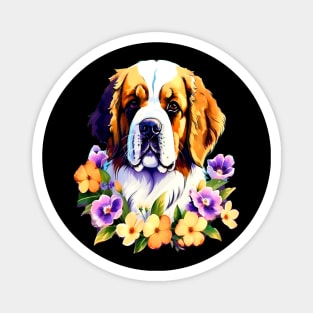 Saint Bernard Dog Surrounded by Beautiful Spring Flowers Magnet